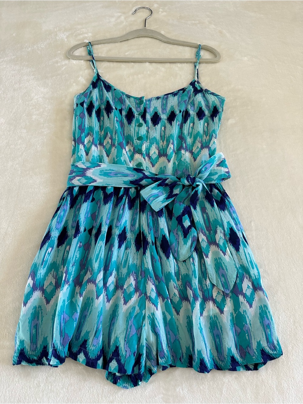 H&M Blue Ikat Print Belted Romper